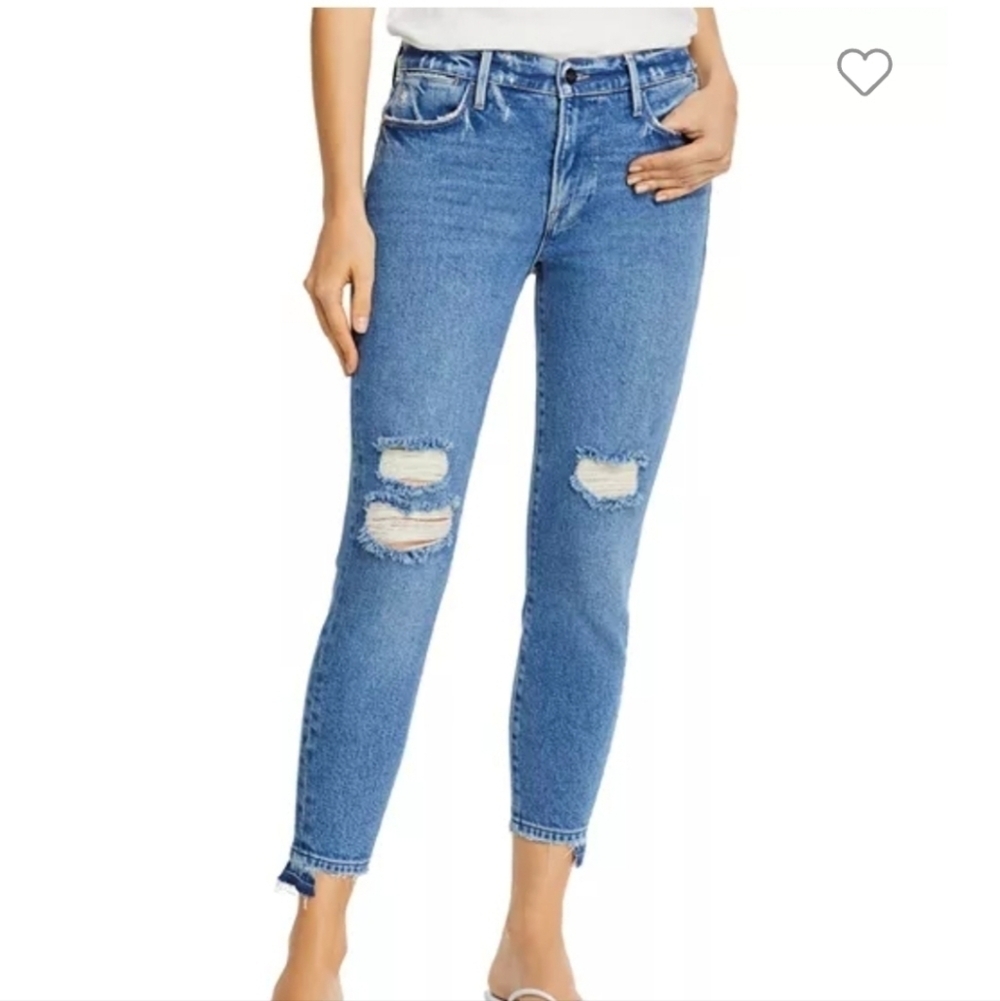 Frame Le High Skinny Cropped Jeans in Clarin Rips High Rise Size 26